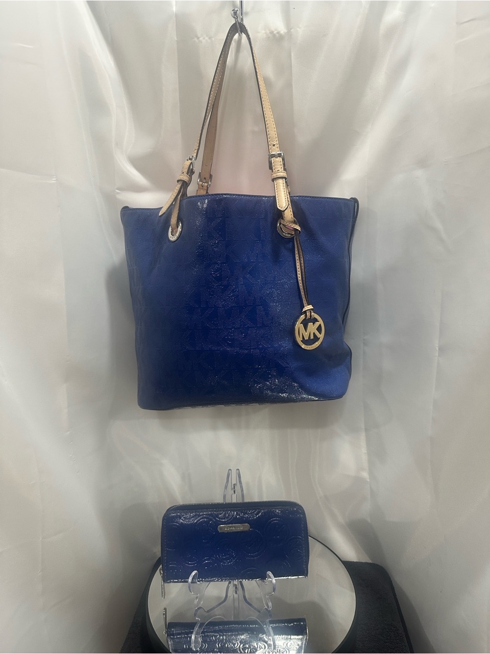 Michael Kors Blue Tote Bag with Gold Accents
